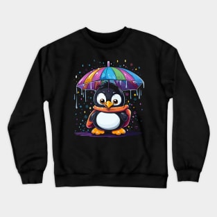 Penguin Rainy Day With Umbrella Crewneck Sweatshirt